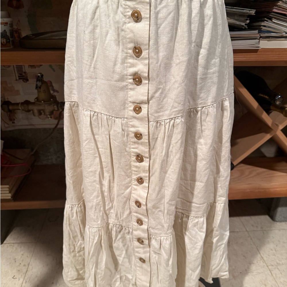 NWT‎ Banana Republic CreaM Linen-Blend Button-Front Tiered Midi Skirt